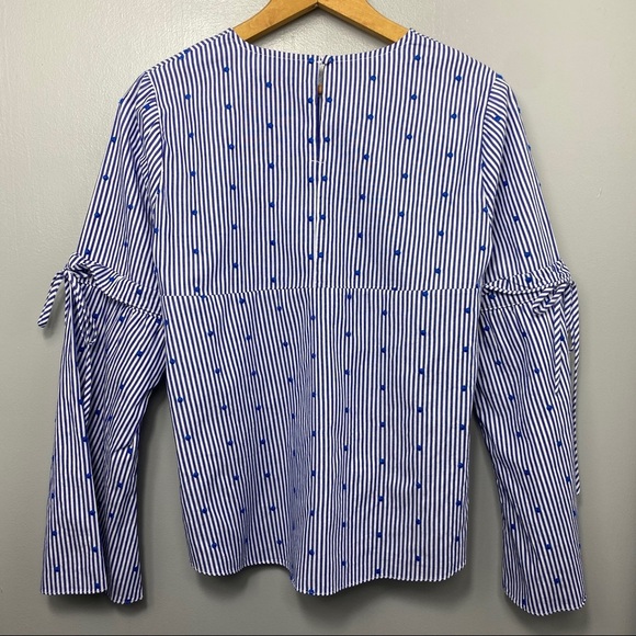 TANYA TAYLOR Blue Striped Swiss Dot Blouse - Picture 4 of 4
